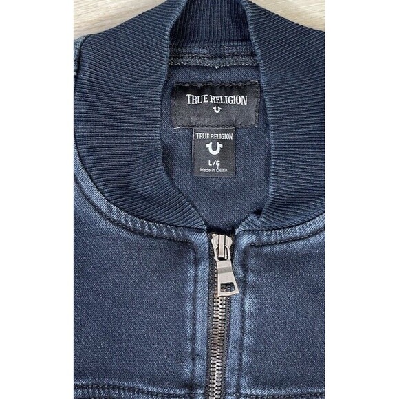True Religion  Bomber Jacket Mens Blue Full Zip Long Sleeve Pockets. Size: L/G - Picture 5 of 6